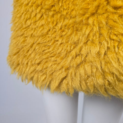 Betsey Johnson Mustard Yellow Shaggy Faux Fur Long Vest - Size M/L