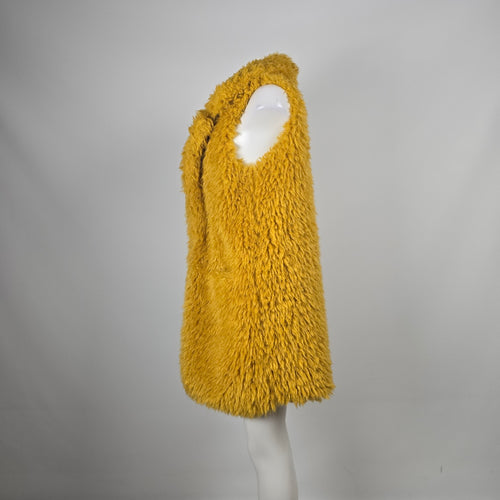 Betsey Johnson Mustard Yellow Shaggy Faux Fur Long Vest - Size M/L