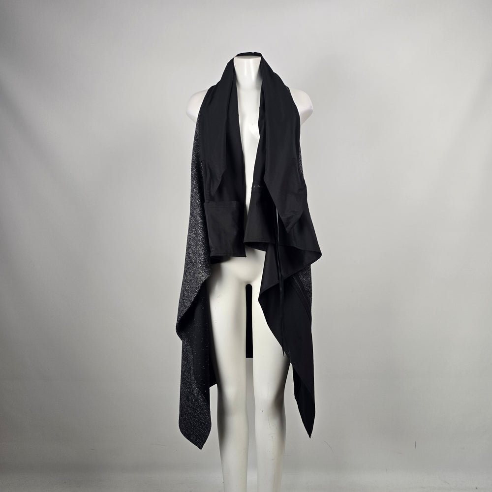 Paolo Tricot Black Gray Metallic Draped Asymmetrical Vest Size L