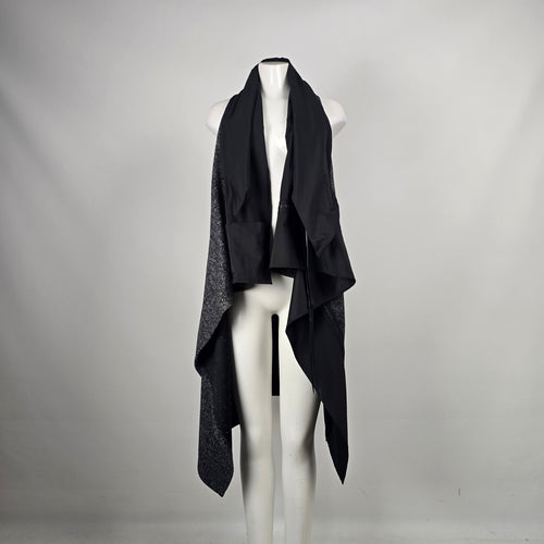 Paolo Tricot Black Gray Metallic Draped Asymmetrical Vest Size L