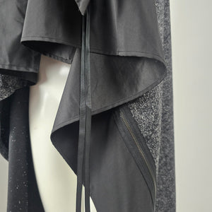 Paolo Tricot Black Gray Metallic Draped Asymmetrical Vest Size L
