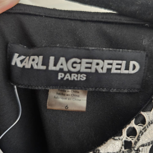Karl Lagerfeld Paris Black White Floral Lace Fit & Flare Dress Size 6