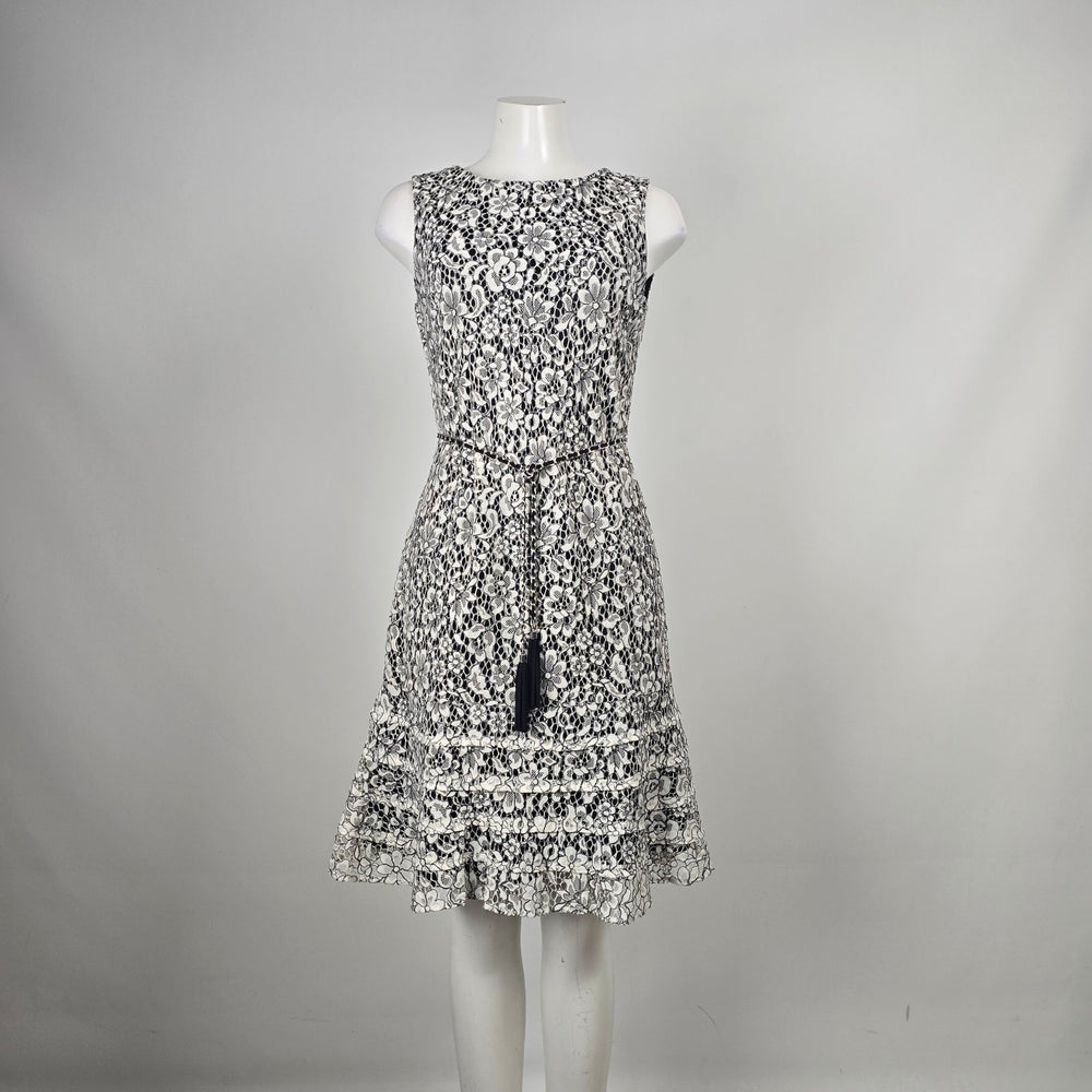 Karl Lagerfeld Paris Black White Floral Lace Fit & Flare Dress Size 6
