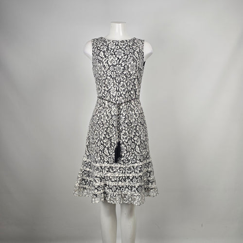 Karl Lagerfeld Paris Black White Floral Lace Fit & Flare Dress Size 6