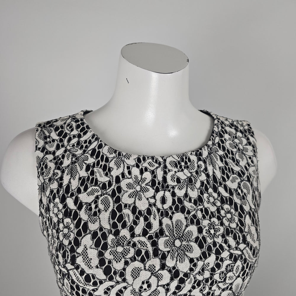Karl Lagerfeld Paris Black White Floral Lace Fit & Flare Dress Size 6