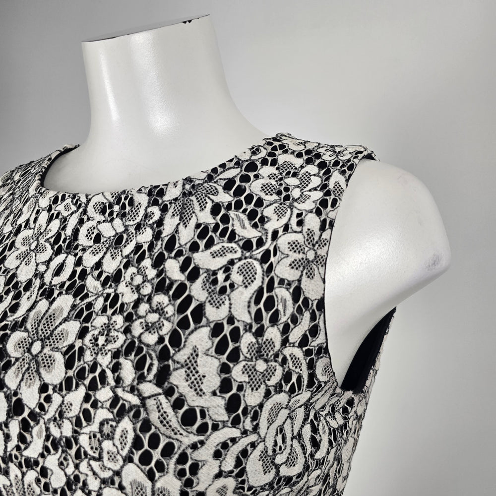 Karl Lagerfeld Paris Black White Floral Lace Fit & Flare Dress Size 6