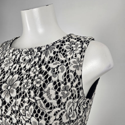 Karl Lagerfeld Paris Black White Floral Lace Fit & Flare Dress Size 6