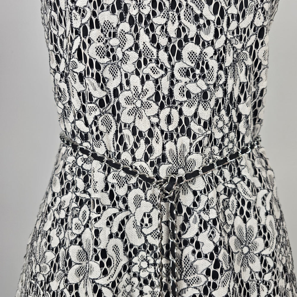 Karl Lagerfeld Paris Black White Floral Lace Fit & Flare Dress Size 6