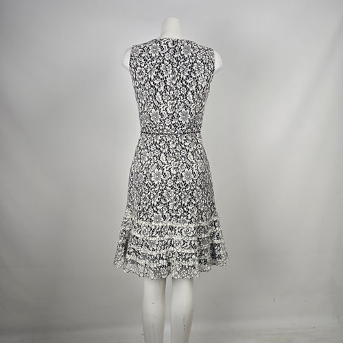 Karl Lagerfeld Paris Black White Floral Lace Fit & Flare Dress Size 6