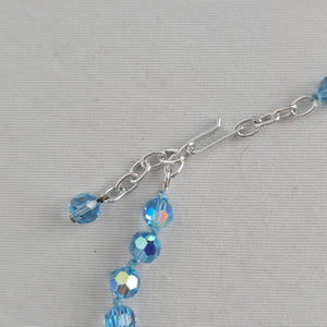 Vintage Aqua Blue Aurora Borealis Faceted Crystal Beaded Necklace Silver Tone