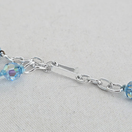 Vintage Aqua Blue Aurora Borealis Faceted Crystal Beaded Necklace Silver Tone