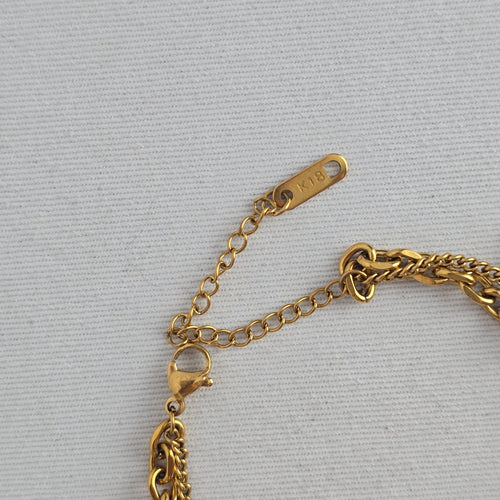 LOVE New York Gold Tone Double Chain Padlock Heart Charm Bracelet K18