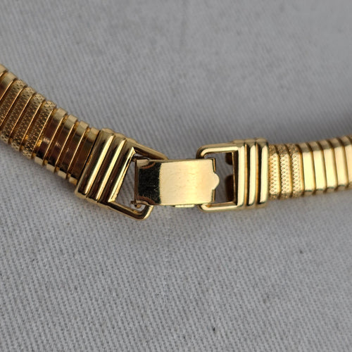 Vintage Gold Tone Ribbed Omega Collar Necklace Textured Statement Choker