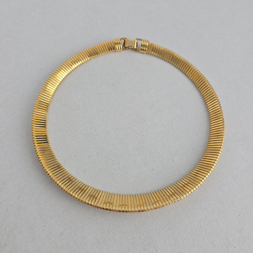 Vintage Gold Tone Ribbed Omega Collar Necklace Textured Statement Choker
