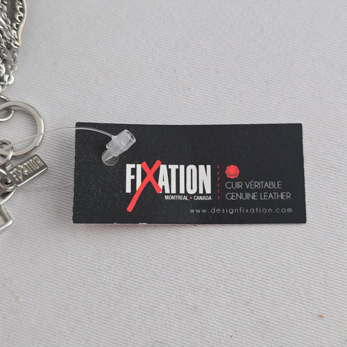 Fixation Tan Genuine Leather Beaded Bracelet Silver Tone Toggle Clasp