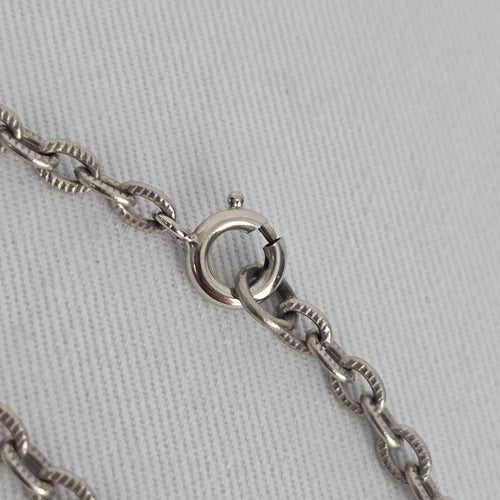 Vintage Silver Tone Filigree Pendant Necklace Red Bead Dangles