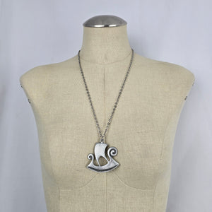 Vintage R. Tennesmed Sweden Pewter Viking Ship Pendant Necklace