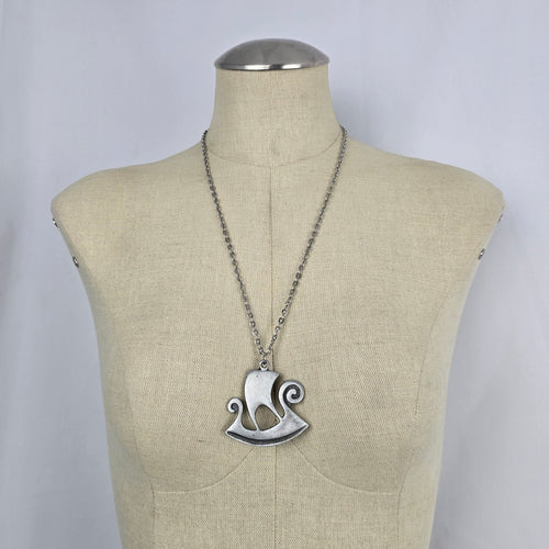 Vintage R. Tennesmed Sweden Pewter Viking Ship Pendant Necklace