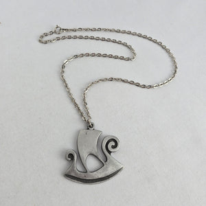 Vintage R. Tennesmed Sweden Pewter Viking Ship Pendant Necklace