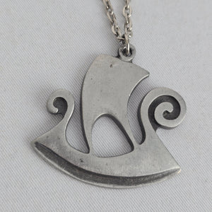 Vintage R. Tennesmed Sweden Pewter Viking Ship Pendant Necklace