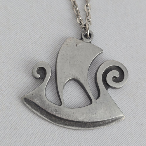 Vintage R. Tennesmed Sweden Pewter Viking Ship Pendant Necklace