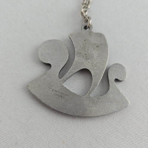 Vintage R. Tennesmed Sweden Pewter Viking Ship Pendant Necklace