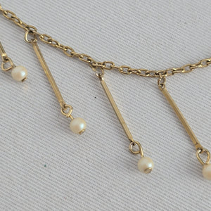 Vintage Hong Kong Gold Tone Faux Pearl Fringe Dangle Necklace