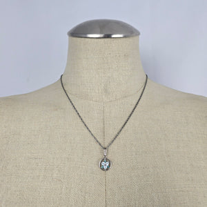 Sterling Silver Enamel Flower Pendant Necklace White Green Floral