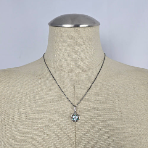 Sterling Silver Enamel Flower Pendant Necklace White Green Floral