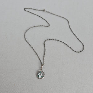 Sterling Silver Enamel Flower Pendant Necklace White Green Floral