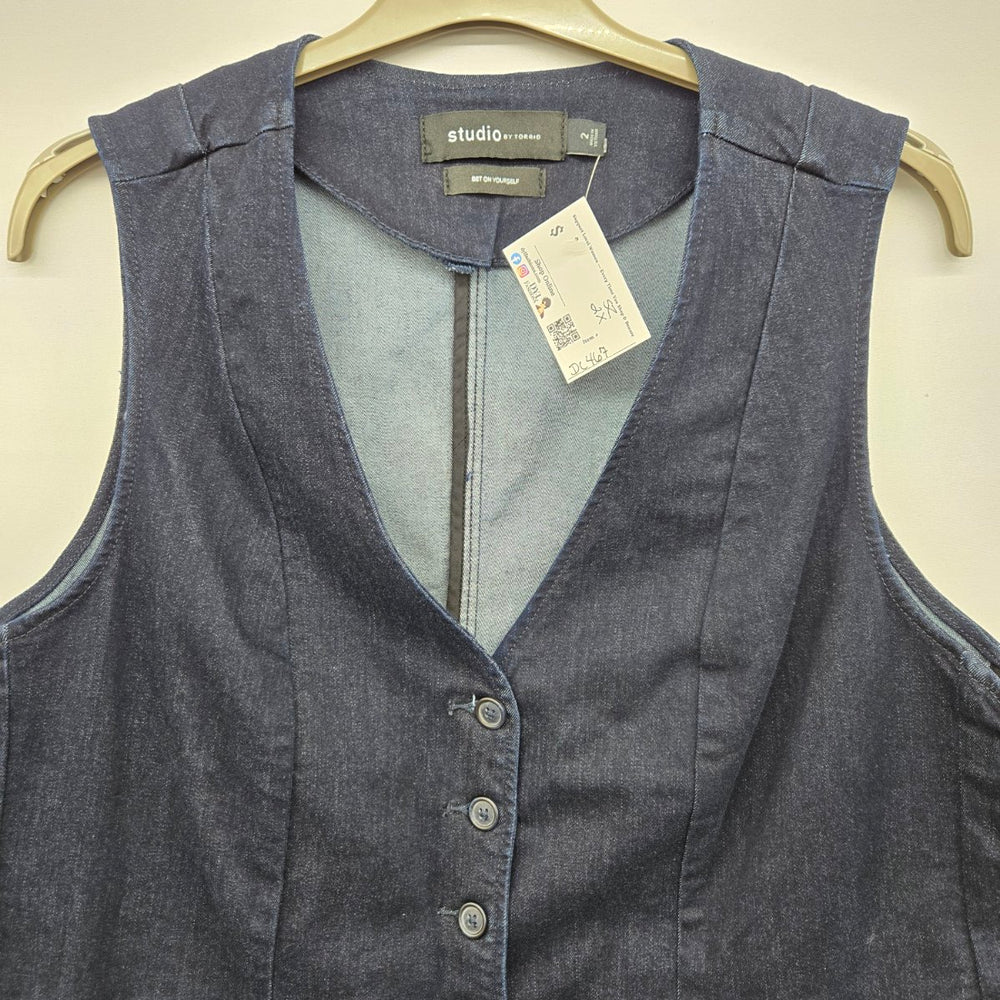 Studio by Torrid Denim Vest Plus Dark Wash Button Front Stretch - Size 2X
