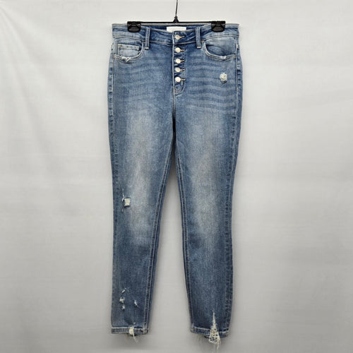 Vervet Blue High Rise Distressed Skinny Jeans Button Fly Stretch Denim -Size 30