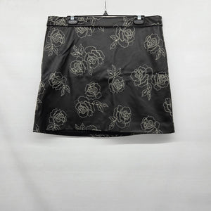 Vintage RW&CO. Black Faux Leather Embroidered Rose Skirt Size 14