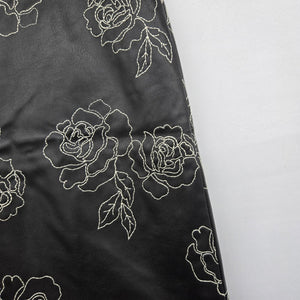 Vintage RW&CO. Black Faux Leather Embroidered Rose Skirt Size 14
