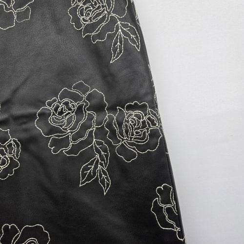 Vintage RW&CO. Black Faux Leather Embroidered Rose Skirt Size 14