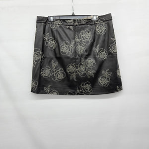 Vintage RW&CO. Black Faux Leather Embroidered Rose Skirt Size 14