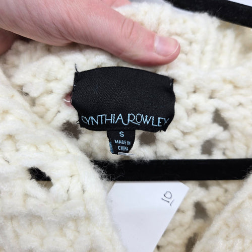 Cynthia Rowley ivory Chunky Cable Knit Openwork Cardigan Sweater -  Size S