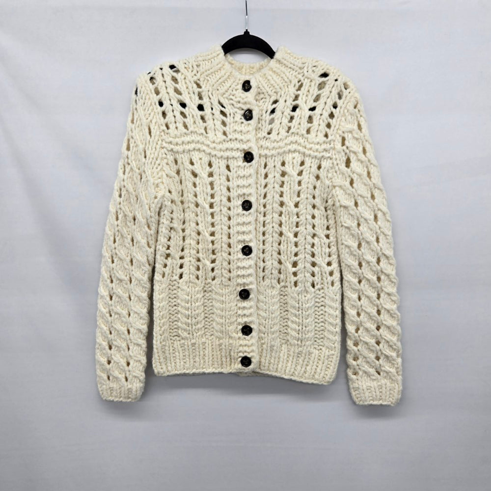Cynthia Rowley ivory Chunky Cable Knit Openwork Cardigan Sweater -  Size S