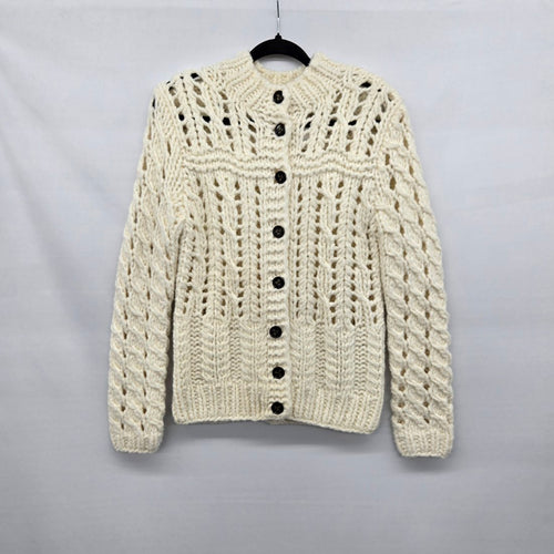 Cynthia Rowley ivory Chunky Cable Knit Openwork Cardigan Sweater -  Size S