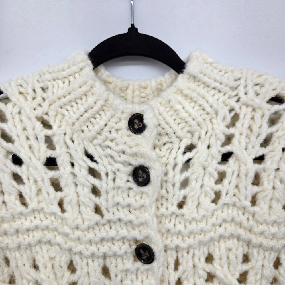 Cynthia Rowley ivory Chunky Cable Knit Openwork Cardigan Sweater -  Size S