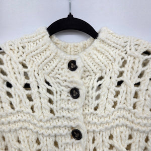 Cynthia Rowley ivory Chunky Cable Knit Openwork Cardigan Sweater -  Size S