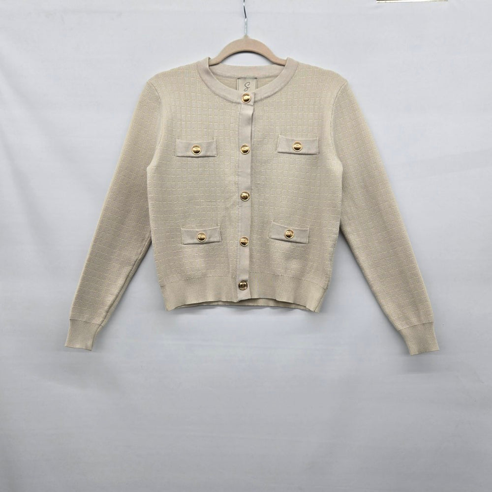 Vintage Sioni Beige Gold Button Textured Knit Cardigan - Size XS