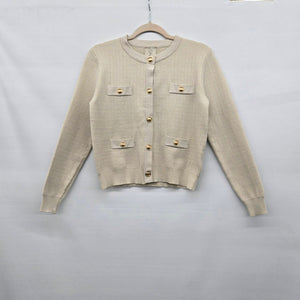 Vintage Sioni Beige Gold Button Textured Knit Cardigan - Size XS