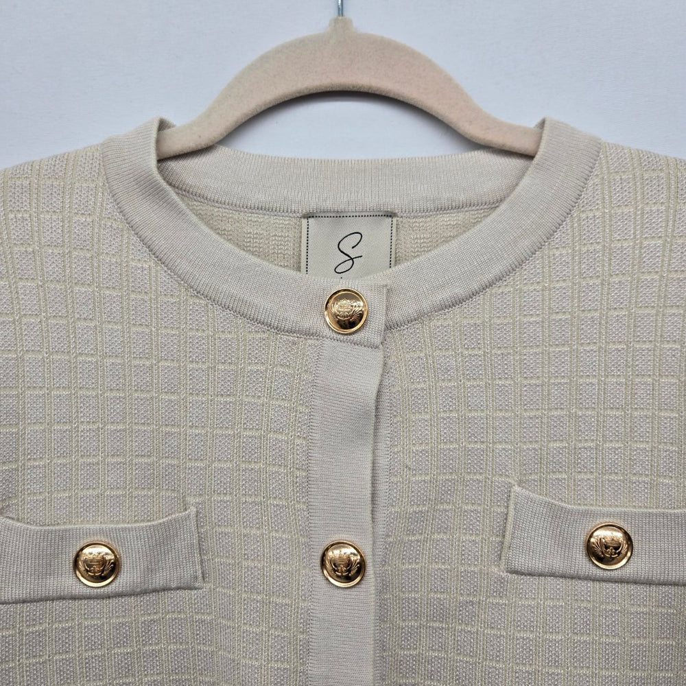 Vintage Sioni Beige Gold Button Textured Knit Cardigan - Size XS