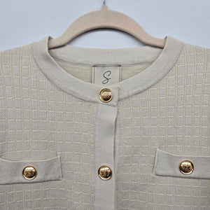 Vintage Sioni Beige Gold Button Textured Knit Cardigan - Size XS
