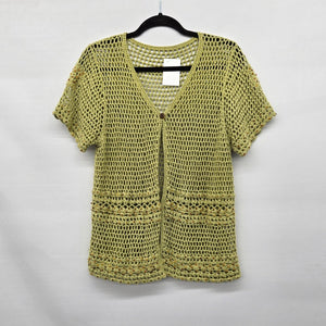 Vintage Light Green Crochet Open Knit Top with Beaded Accents - Size M