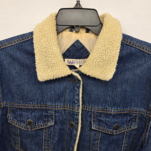 Vintage Maryk & Co. Blue Denim Jacket with Shearling Collar Size L