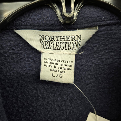Vintage Northern Reflections Navy Fleece Christmas Embroidered Zip Vest - Size L