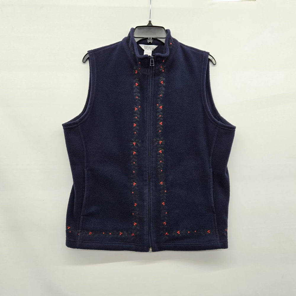 Vintage Northern Reflections Navy Fleece Christmas Embroidered Zip Vest - Size L