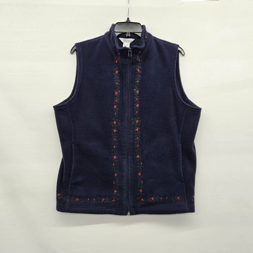Vintage Northern Reflections Navy Fleece Christmas Embroidered Zip Vest - Size L